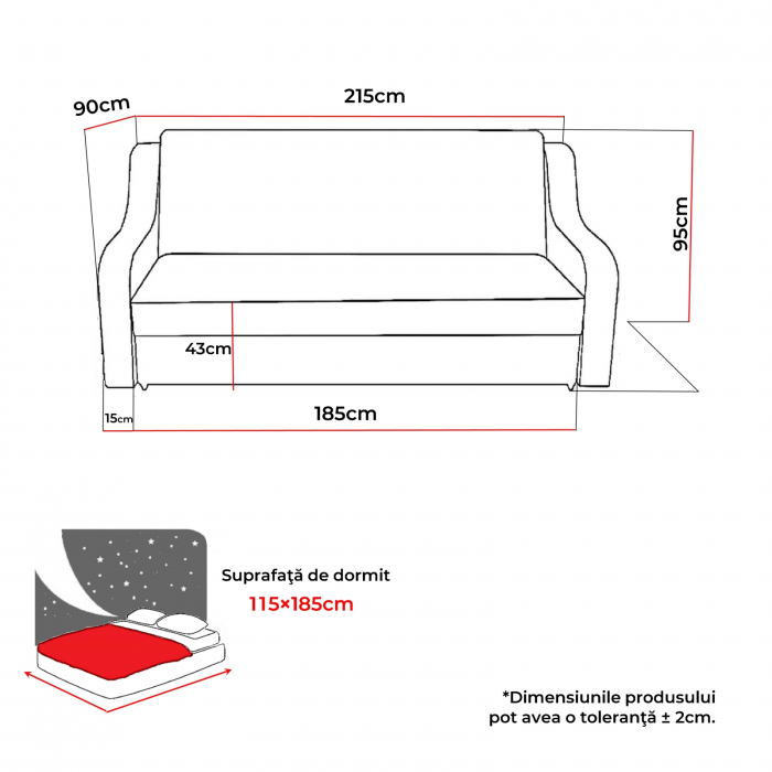 Canapea VALY extensibila, 3 locuri, cu lada depozitare, 215x90x95 cm [5]