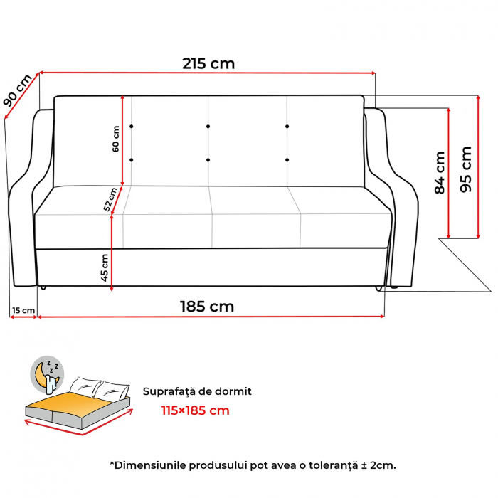Canapea VALY II extensibila, 3 locuri, cu lada depozitare, 215x90x95 cm [9]