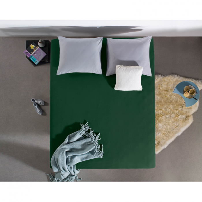 Cearsaf de pat dublu cu elastic Enkel, 190/200 x 200/220, verde - ExpoMob [3]
