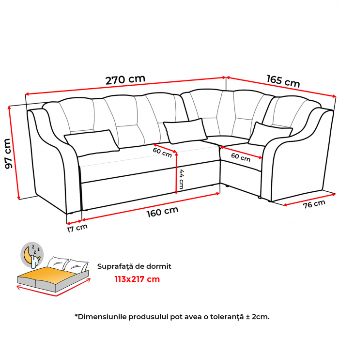 Coltar C3M extensibil, cu lada depozitare, colt interschimbabil, 270x165x100 cm [9]