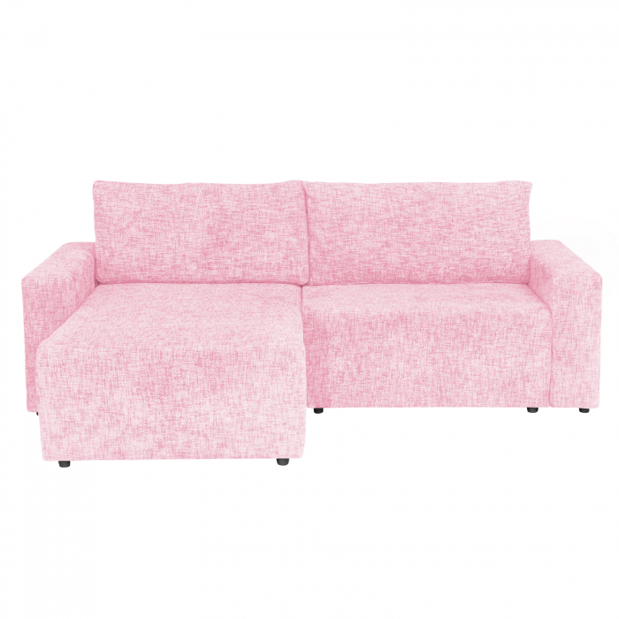 Coltar DALLAS ONE extensibil, cu lada depozitare, colt interschimbabil, roz, 258x173x90 cm