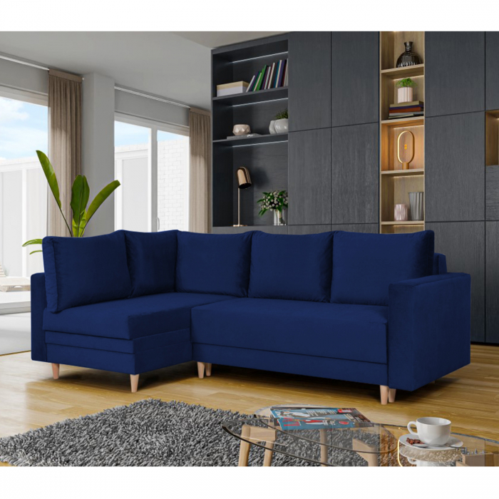 Coltar eris extensibil, cu lada depozitare, albastru, 242x145x95 cm
