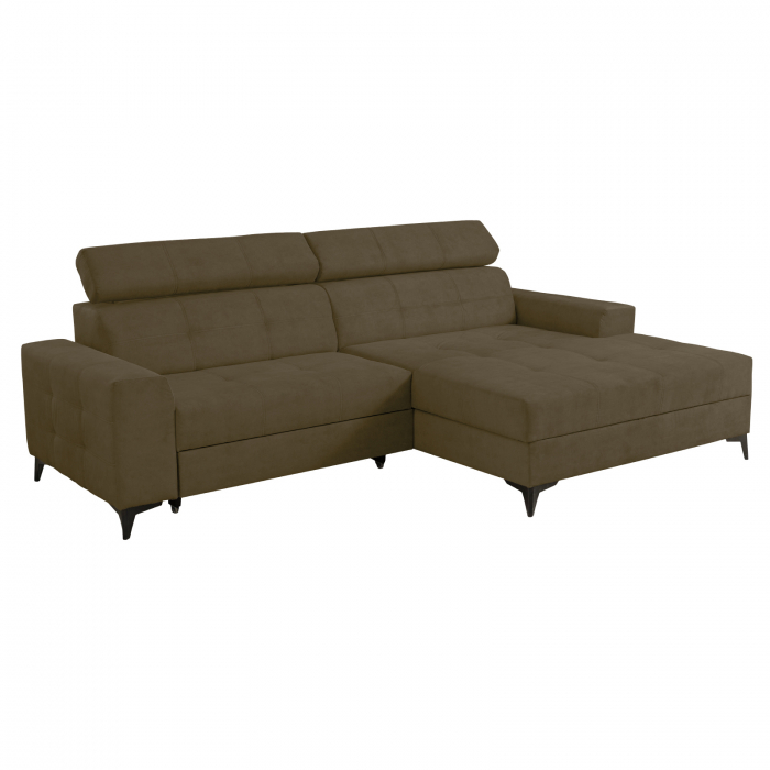 Coltar FLORIDA ONE extensibil, cu arcuri si lada depozitare, colt dreapta, kaki, 275x175x92 cm