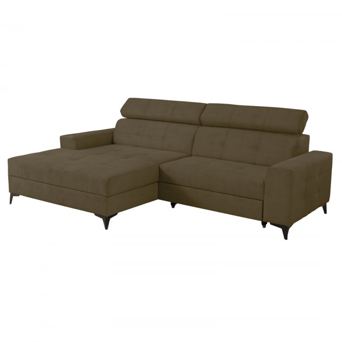 Coltar FLORIDA ONE extensibil, cu arcuri si lada depozitare, colt stanga, kaki, 275x175x92 cm