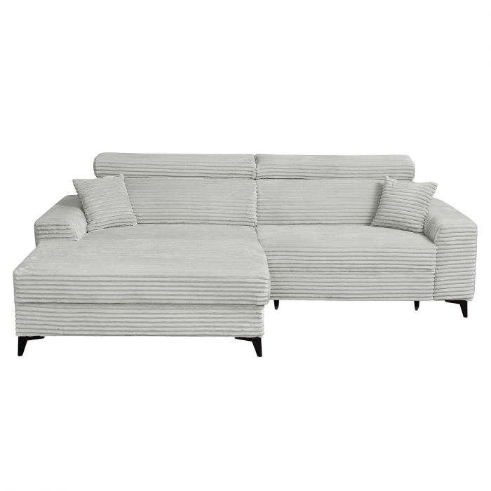 Coltar FLORIDA ONE T extensibil, cu arcuri si lada depozitare, colt stanga, gri deschis, 280x175x95 cm