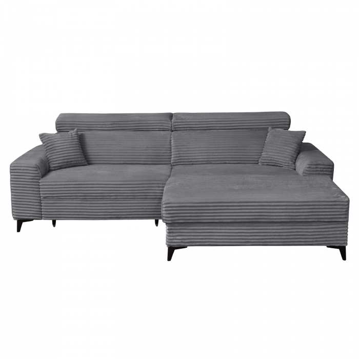 Coltar FLORIDA ONE T extensibil, cu arcuri si lada depozitare, colt dreapta, gri inchis, 280x175x95 cm