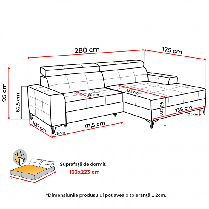 Coltar FLORIDA ONE T extensibil, cu arcuri si lada depozitare, 280x175x95 cm [15]