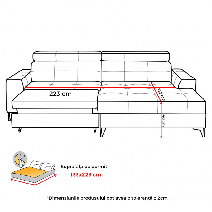 Coltar FLORIDA ONE T extensibil, cu arcuri si lada depozitare, 280x175x95 cm [16]