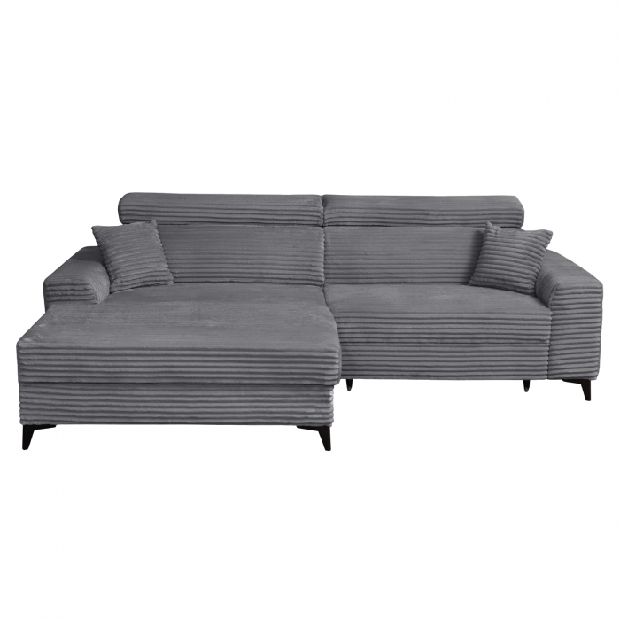 Coltar FLORIDA ONE T extensibil, cu arcuri si lada depozitare, colt stanga, gri inchis, 280x175x95 cm