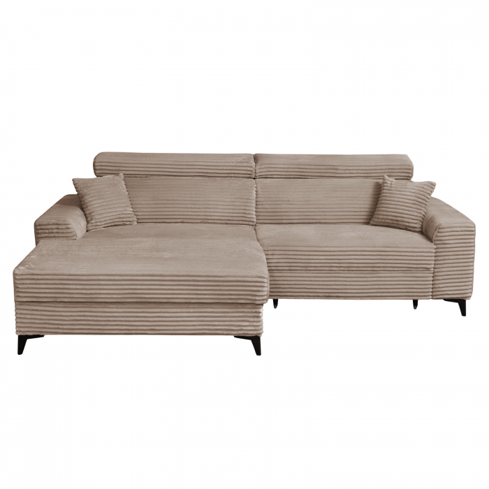Coltar FLORIDA ONE T extensibil, cu arcuri si lada depozitare, colt stanga, maro, 280x175x95 cm