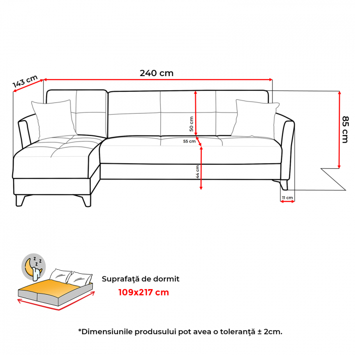 Coltar LOREN extensibil, cu lada depozitare, colt interschimbabil, 240x143x85 cm - ExpoMob [5]