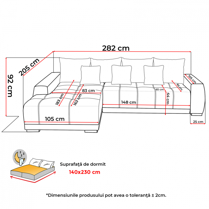 Coltar MARIBO BUCLE extensibil, cu arcuri si lada depozitare, 280x204x92 cm - ExpoMob [12]
