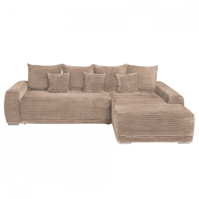 Coltar MARIBO T extensibil, cu arcuri si lada depozitare, colt dreapta, maro, 282x205x92 cm