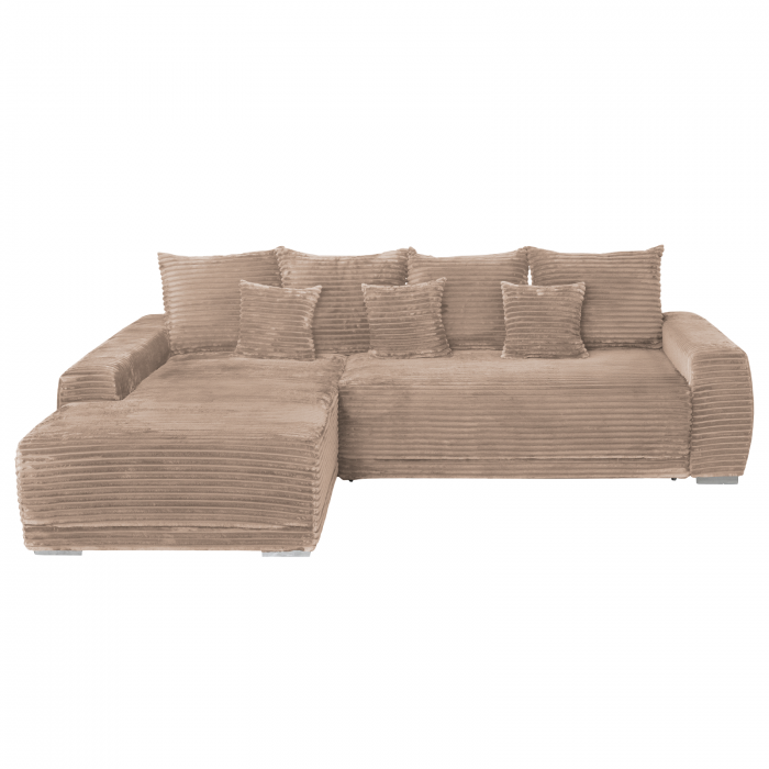 Coltar MARIBO T extensibil, cu arcuri si lada depozitare, colt stanga, maro, 282x205x92 cm