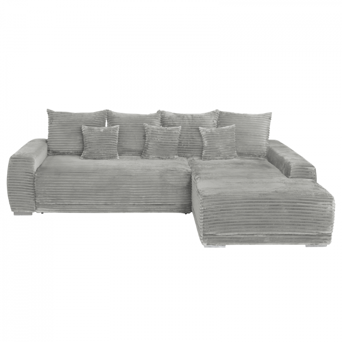 Coltar MARIBO T extensibil, cu arcuri si lada depozitare, colt dreapta, gri deschis, 282x205x92 cm