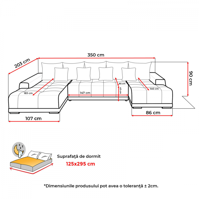 Coltar MARIBO U extensibil, cu arcuri si lada depozitare, colt dreapta, 350x203x90 cm - ExpoMob [8]