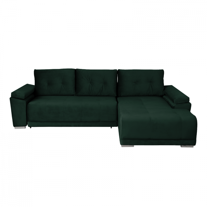 Coltar MODENA I extensibil, cu arcuri si lada depozitare, colt dreapta, verde smarald, 282x205x92 cm