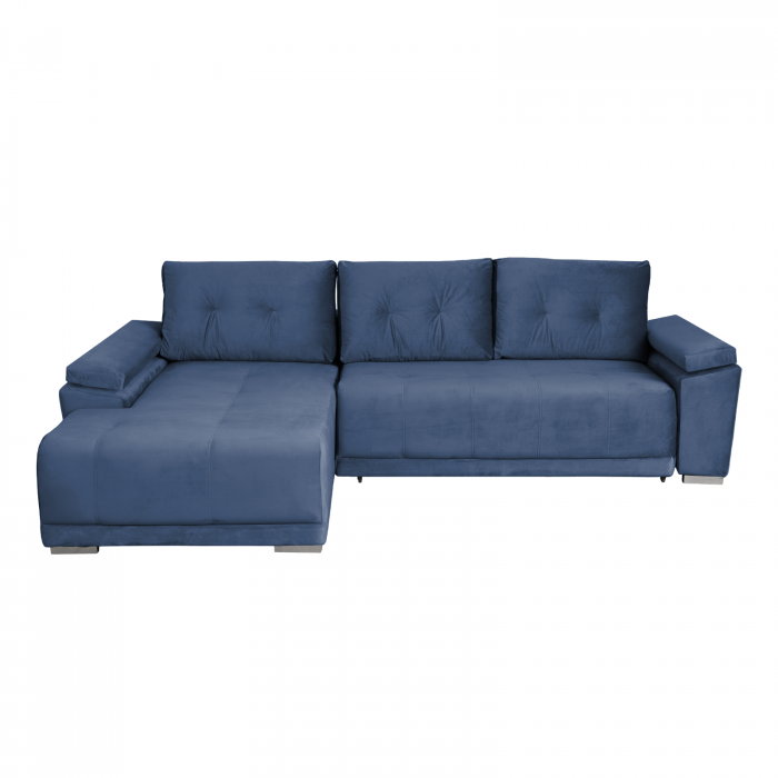 Coltar MODENA I extensibil, cu arcuri si lada depozitare, colt stanga, albastru deschis, 282x205x92 cm