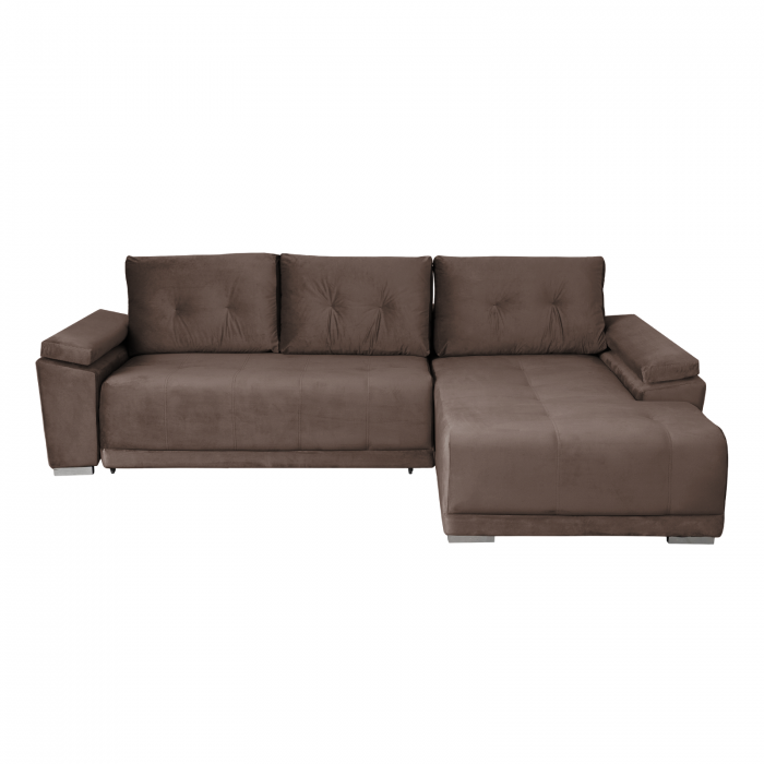 Coltar MODENA I extensibil, cu arcuri si lada depozitare, colt dreapta, maro, 282x205x92 cm