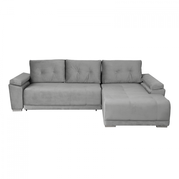 Coltar MODENA I extensibil, cu arcuri si lada depozitare, colt dreapta, gri deschis, 282x205x92 cm