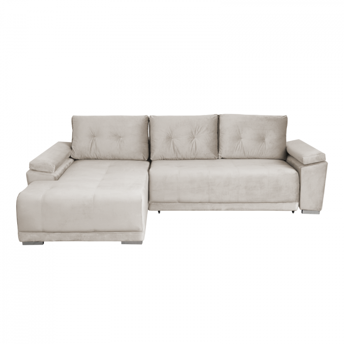 Coltar MODENA I extensibil, cu arcuri si lada depozitare, colt stanga, bej deschis, 282x205x92 cm