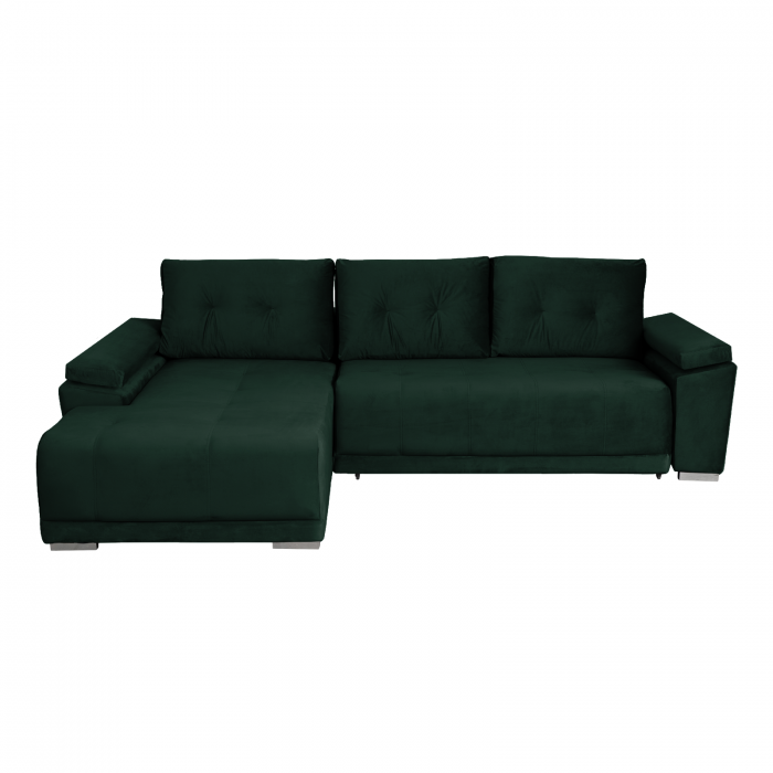 Coltar MODENA I extensibil, cu arcuri si lada depozitare, colt stanga, verde smarald, 282x205x92 cm