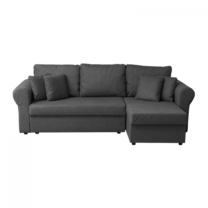 Coltar SARA II extensibil, cu lada depozitare, colt interschimbabil, gri inchis, 248x143x83 cm