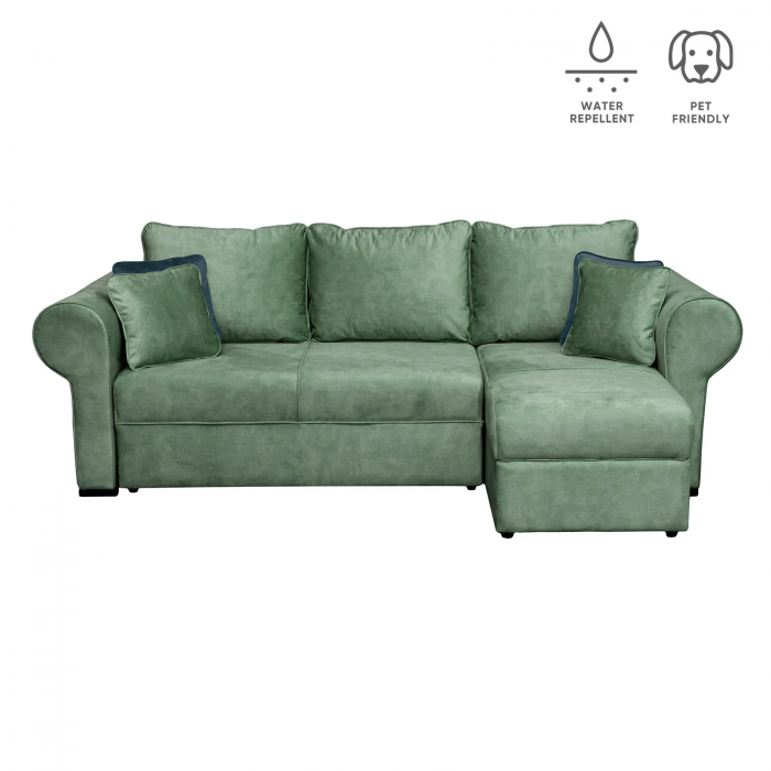 Coltar SEUL extensibil, cu arcuri si lada depozitare, colt interschimbabil, verde, 255x145x95 cm