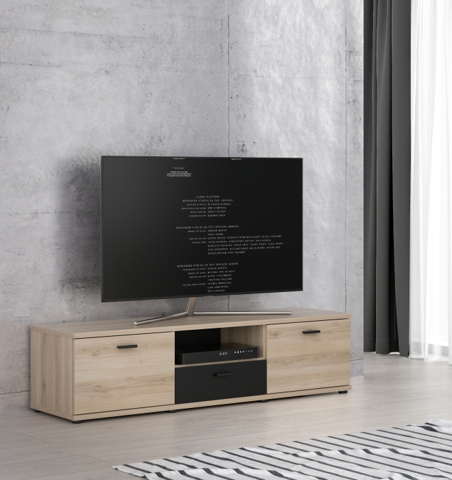 Comoda ZINA, 2 usi, 1 sertar, prun comano + negru, 150x42x39 cm - ExpoMob [5]