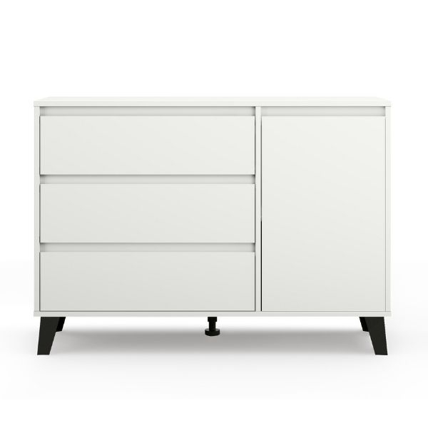 Comoda BORG, 1 usa, 3 sertare, alb, 110x38,8x78,4 cm