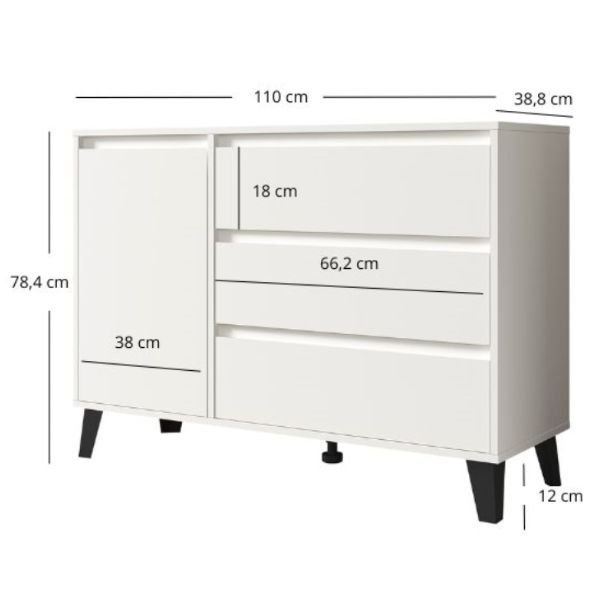 Comoda BORG, 1 usa, 3 sertare, alb, 110x38,8x78,4 cm [8]