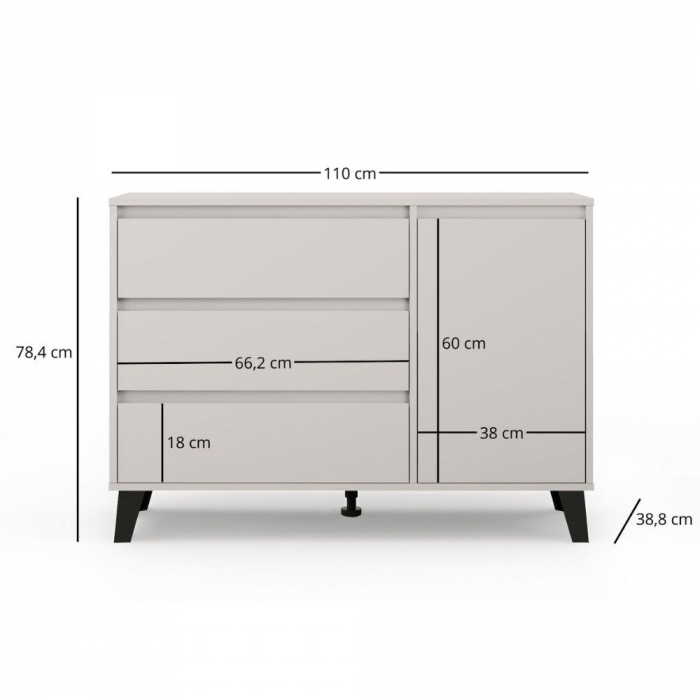 Comoda BORG, 1 usa, 3 sertare, casmir, 110x38,8x78,4 cm [6]