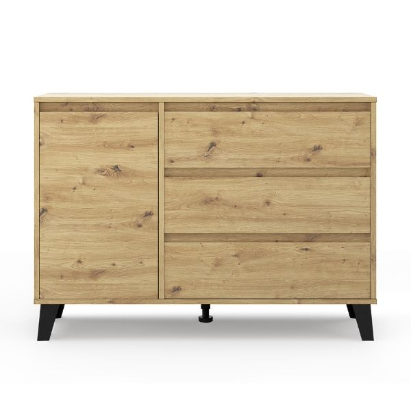 Comoda BORG, 1 usa si 3 sertare, stejar artisan, 110x38,8x78,4 cm
