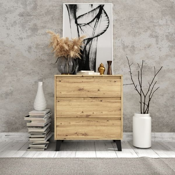 Comoda BORG, 3 sertare, stejar artisan, 70x38,8x78,4 cm [7]