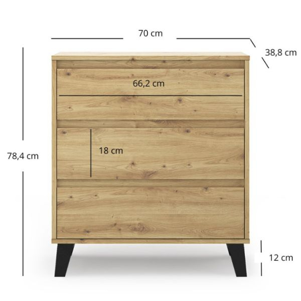 Comoda BORG, 3 sertare, stejar artisan, 70x38,8x78,4 cm [6]