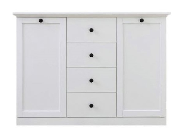 Comoda BRANDSON, 2 usi, 4 sertare, alb, 119x41x88 cm