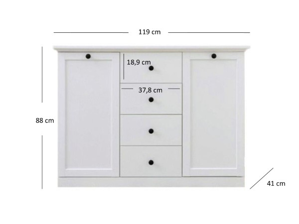 Comoda BRANDSON, 2 usi, 4 sertare, alb, 119x41x88 cm [2]