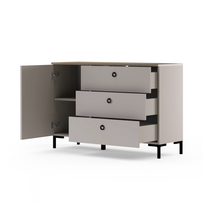 Comoda DOMINICA, 1 usa, 3 sertare, taupe + stejar silverjack, 120x41x81 cm [3]
