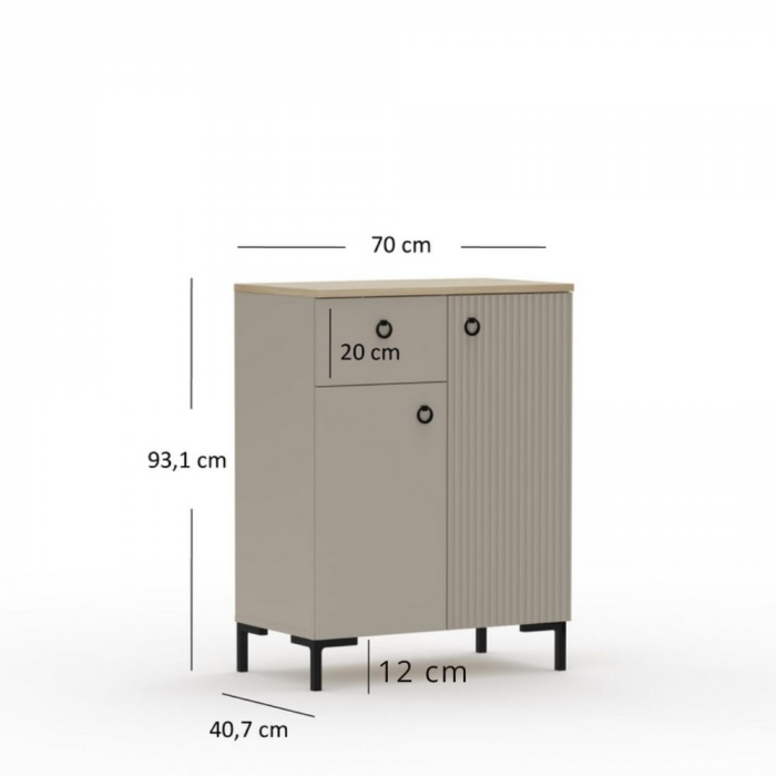 Comoda DOMINICA, 2 usi, 1 sertar, taupe + stejar silverjack, 70x41x93 cm [6]