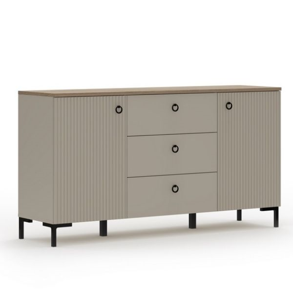 Comoda DOMINICA, 2 usi, 3 sertare, taupe + stejar silverjack, 150x41x81 cm [2]