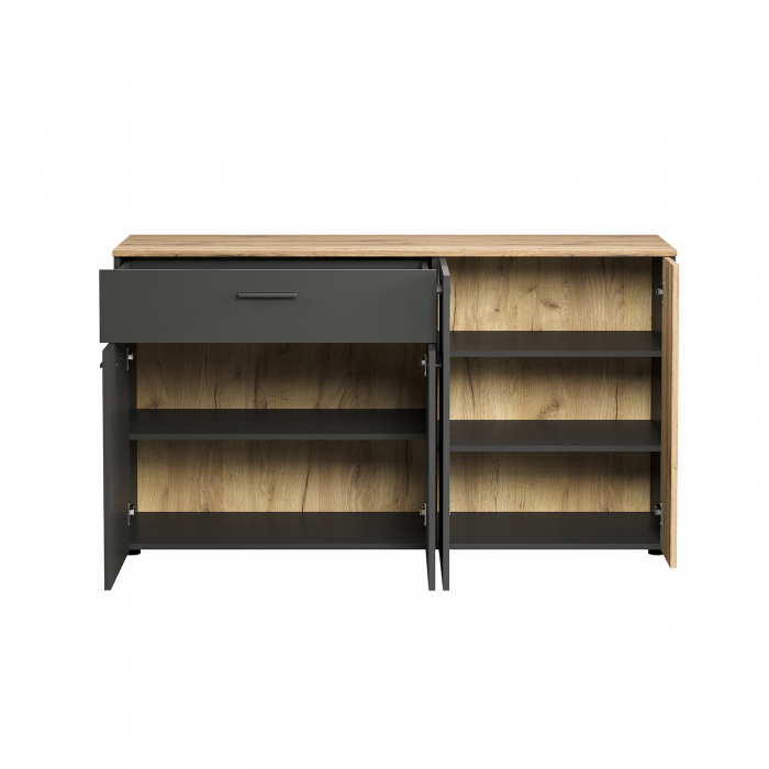 Comoda ESTEBAN, 4 usi, 1 sertar, grafit + stejar evok, 150x42x83 cm [3]