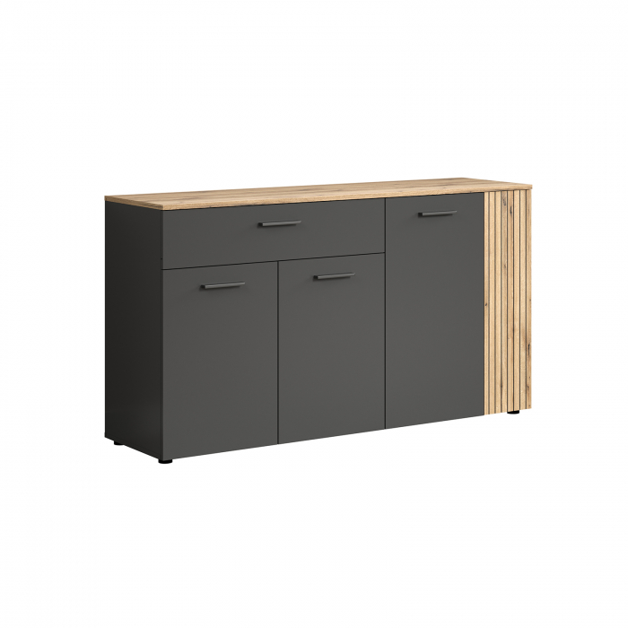 Comoda ESTEBAN, 4 usi, 1 sertar, grafit + stejar evok, 150x42x83 cm [2]