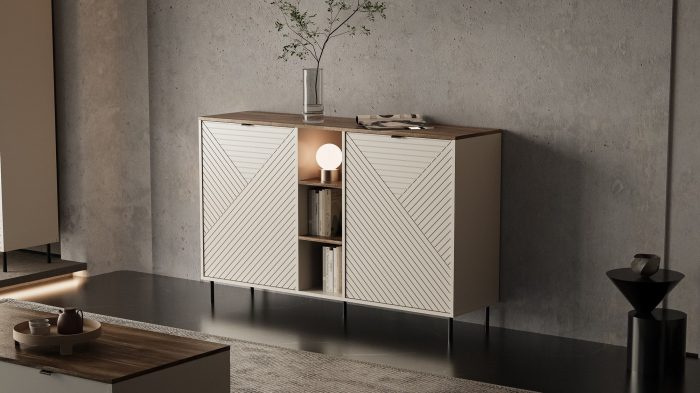 Comoda EVO, 2 usi, rafturi, casmir + stejar castello, 153,4x40x95,4 cm [5]