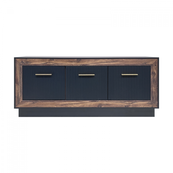 Comoda FOX4, 2 usi si 1 sertar, corp eger, fronturi MDF eger + negru, 135x39x58 cm