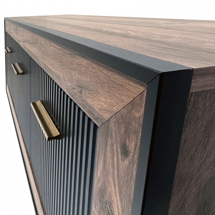 Comoda FOX4, 2 usi si 1 sertar, corp eger, fronturi MDF eger + negru, 135x39x58 cm [3]