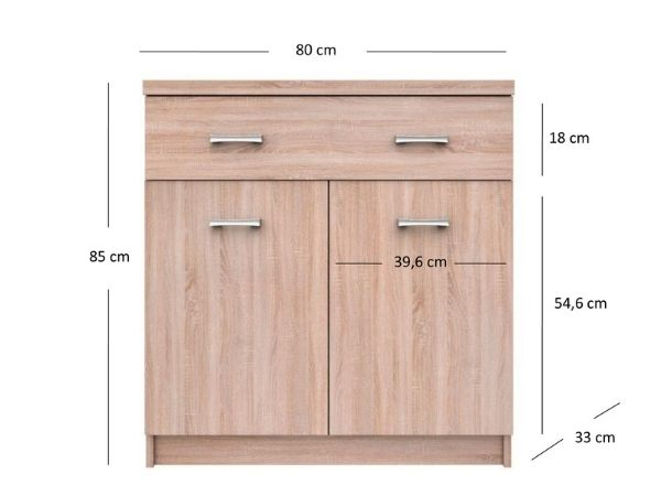Comoda TOP MIX, 2 usi, 1 sertar, stejar sonoma, 80x33x85 cm [3]