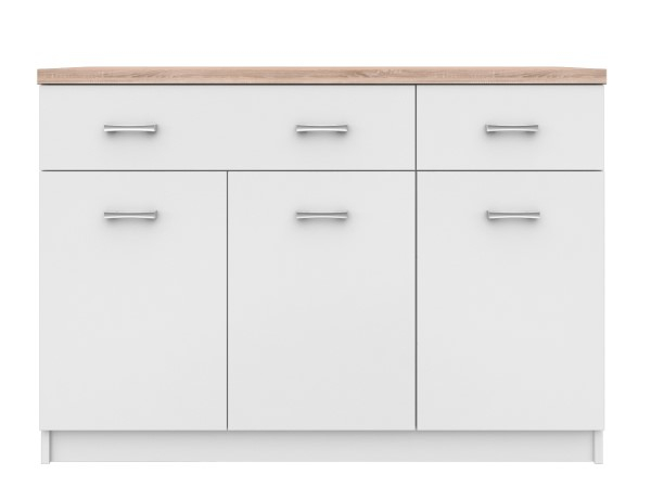Comoda TOP MIX, 3 usi, 2 sertare, alb, 120x33x85 cm