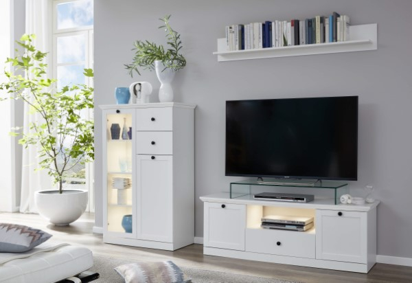 Comoda TV BRANDSON, 2 usi, 1 sertar, alb, 139x41x49 cm [10]
