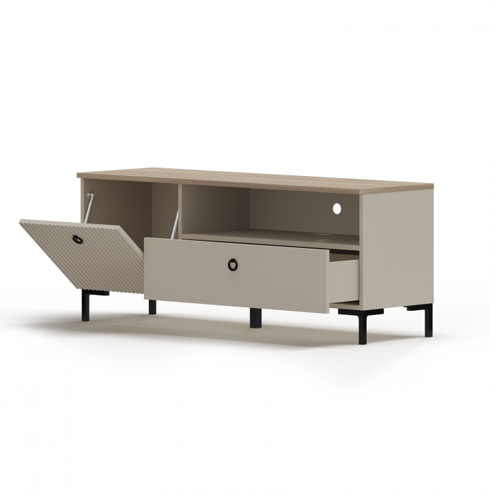 Comoda TV DOMINICA, 1 usa rabatabila, 1 sertar, taupe + stejar silverjack, 135x41x54,5 cm [3]