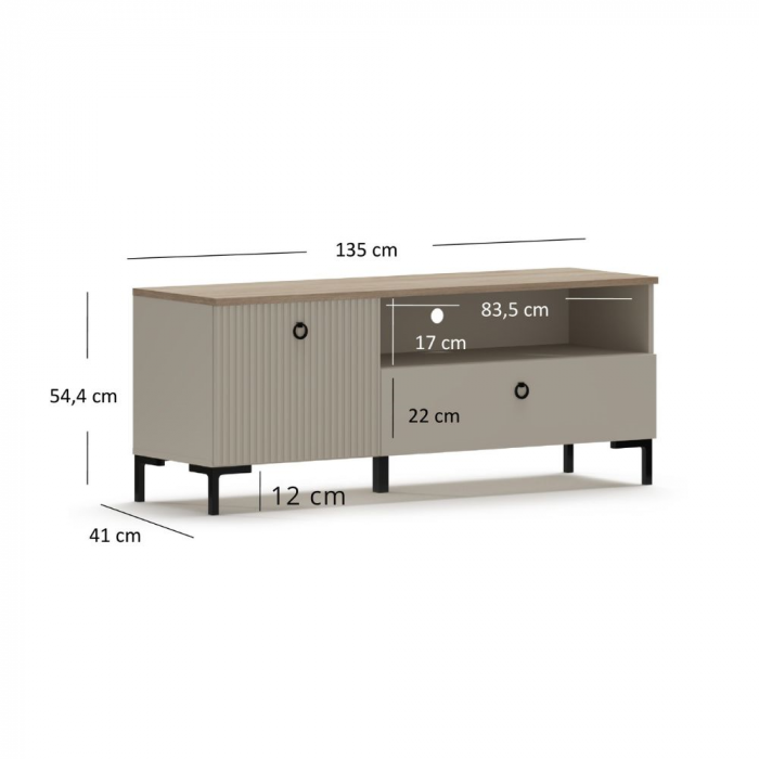 Comoda TV DOMINICA, 1 usa rabatabila, 1 sertar, taupe + stejar silverjack, 135x41x54,5 cm [4]